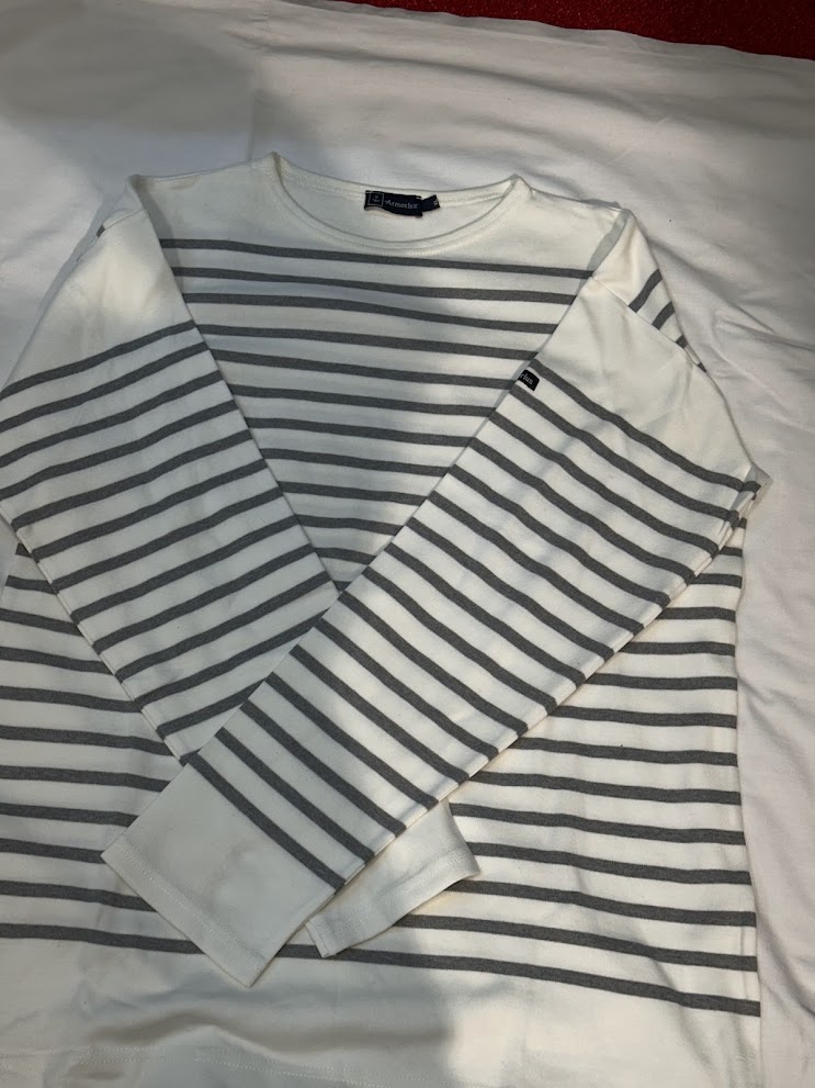 Marinière Armor Lux blanche à rayures grises